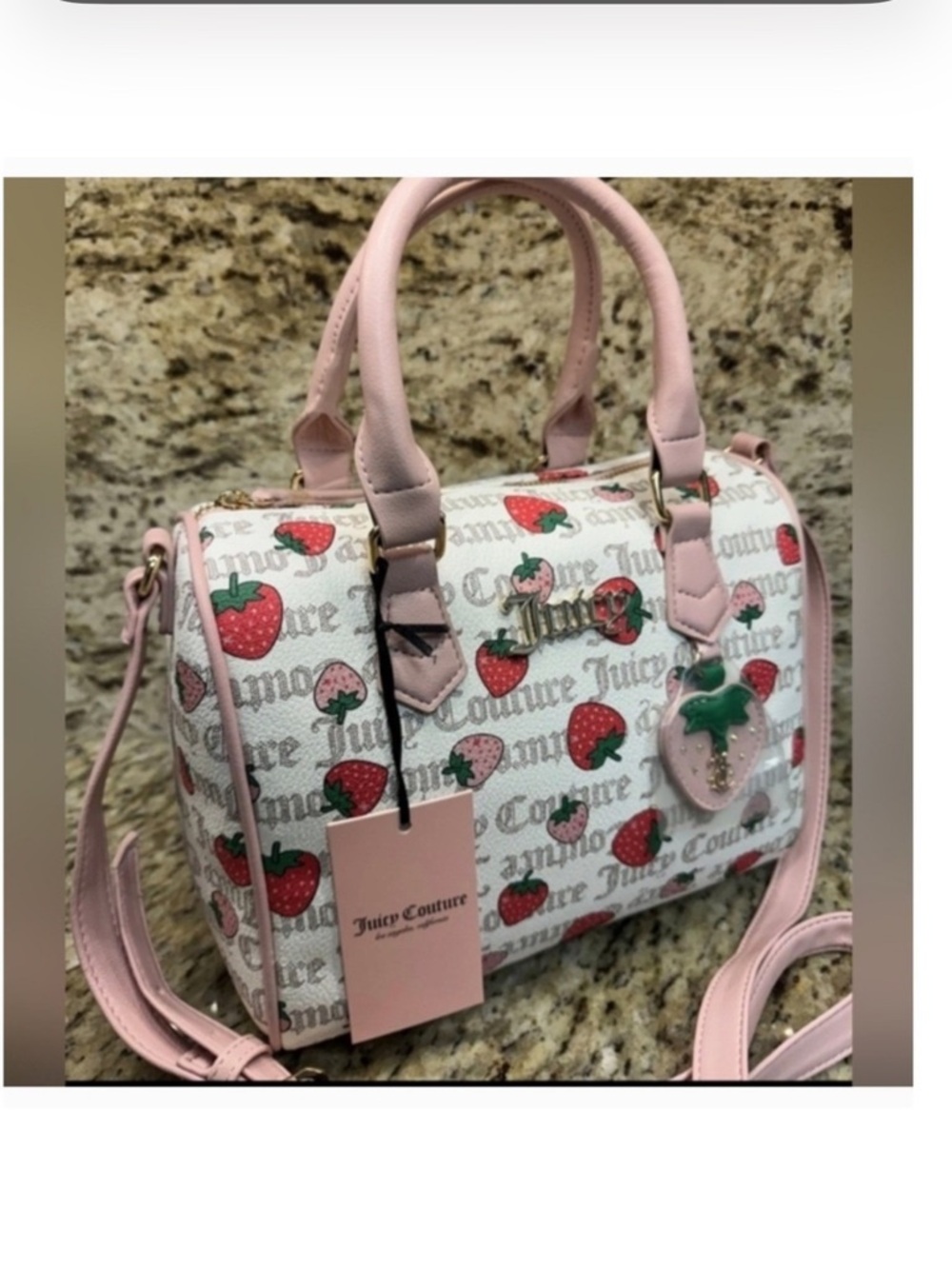 Vintage Juicy Couture Pink Strawberry Print Dome Satchel - Picture 6 of 16
